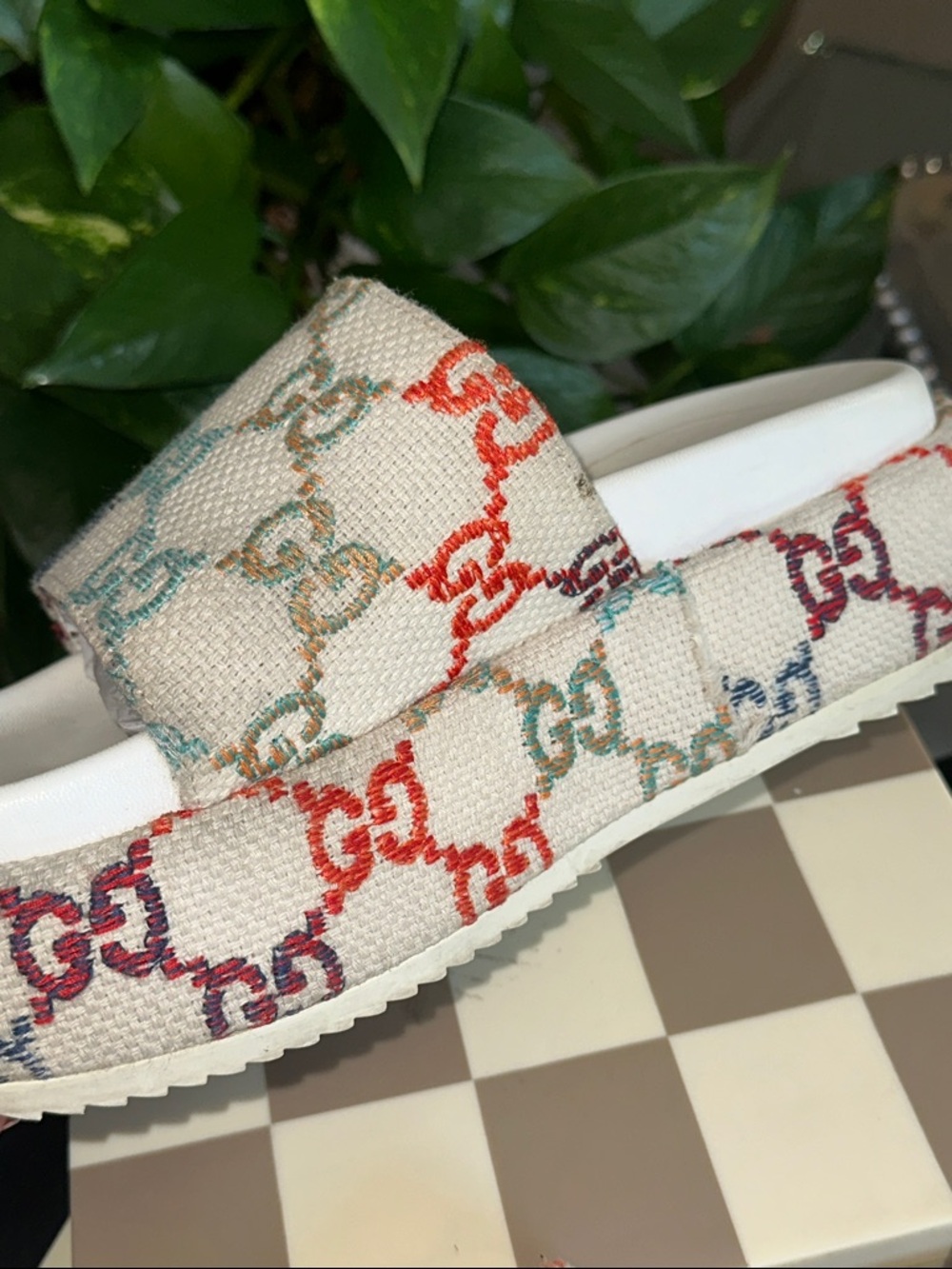 Gucci Multicolor GG Canvas Platform Slides - Ivory Base size 9 used condition 🩵 - Picture 6 of 16